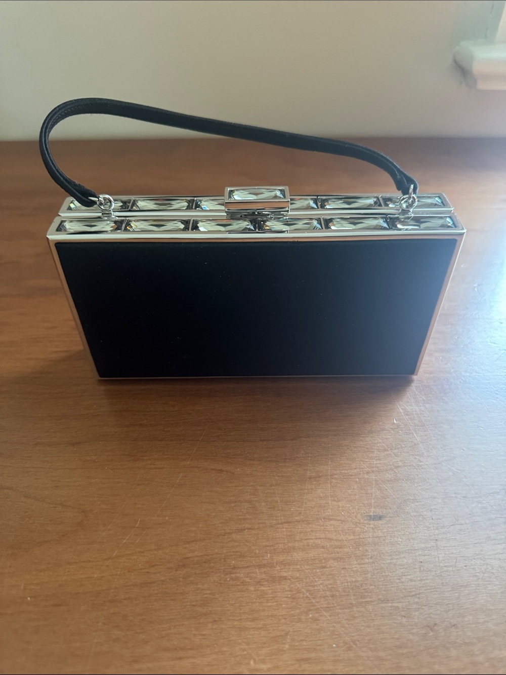 Judith Leiber Black and Crystal Rectangular Wristlet Clutch